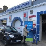 Winner John Kavanagh with Martin Whelan and car, sign and keys -use – Jan 2017